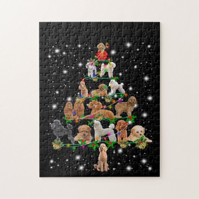 Puzzle Poodle Christmas Tree Covered By Flashlight (Vertical)