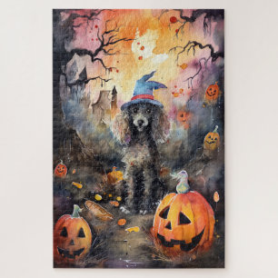 Puzzle Poodle de Halloween con calabazas espeluznante