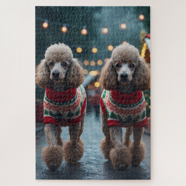 Puzzle Poodle Dogs Christmas Snow Holiday  (Vertical)