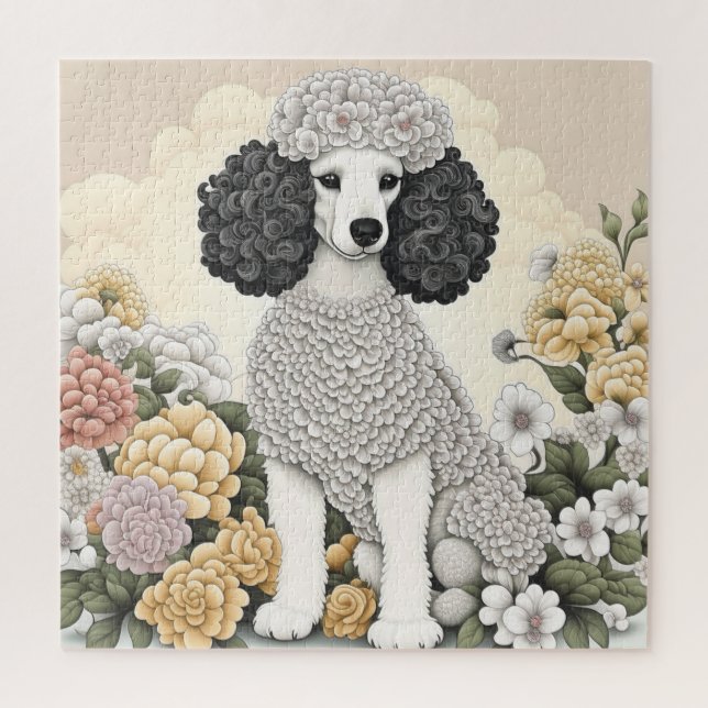 Puzzle Poodle en flores caprichosas (Vertical)