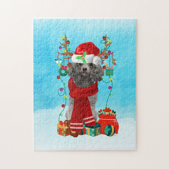 Puzzle Poodle en la nieve con regalos de Navidades (Vertical)