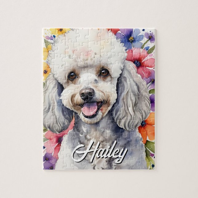 Puzzle Poodle Family Dog Watercolor Floral Colorful (Vertical)