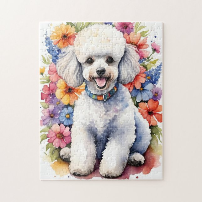 Puzzle Poodle Feliz Cachorro Acuarela Colorida (Vertical)