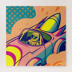 Puzzle Pop Art Astronaut Driving Rocket Car