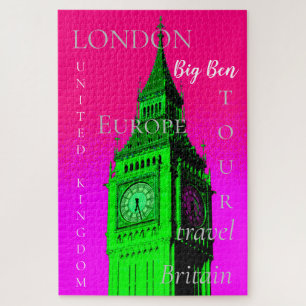 Puzzle Pop Art Big Ben London Travel Pink Green