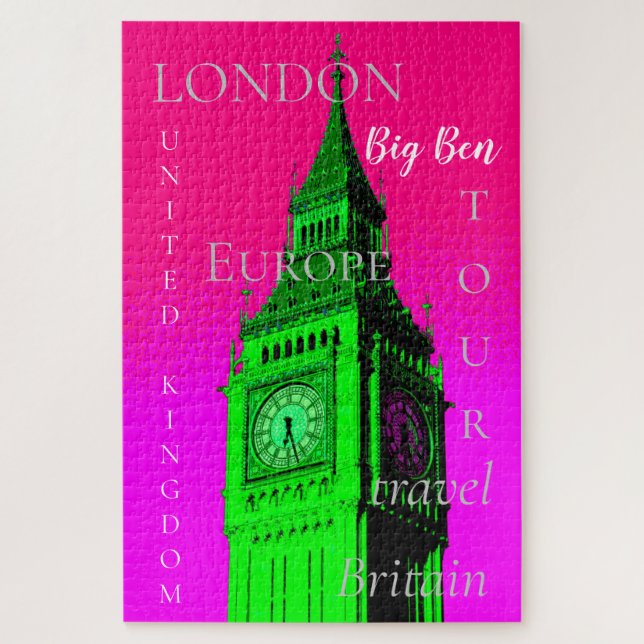Puzzle Pop Art Big Ben London Travel Pink Green (Vertical)