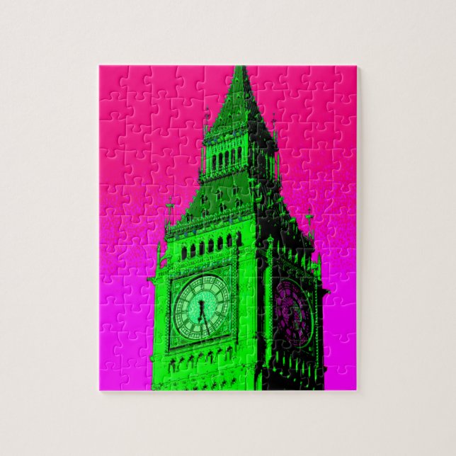 Puzzle Pop Art Big Ben London Travel Pink Green (Vertical)