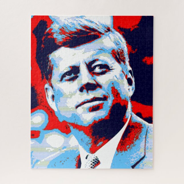 Puzzle Pop Art JFK John F. Kennedy Red Blue (Vertical)
