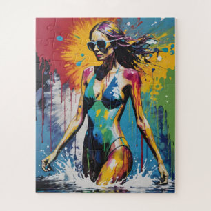 Puzzle Pop Art Swimsuit Modelo Paint Splatt