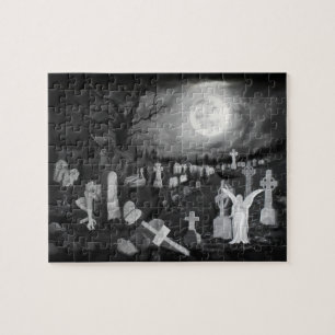 Puzzle Por la noche en el cementerio - Ángel con el diab