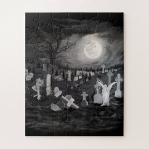 Puzzle Por la noche en el cementerio - Ángel con el diabl