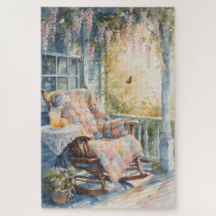 Puzzle Porche Acogedor con Encanto de Colcha y Limonada