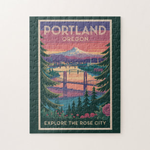 Puzzle Portland Oregon Mount Hood Viajes de arte Vintage