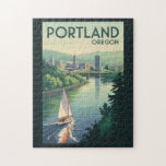 Puzzle Portland Oregon Skyline Travel Art Vintage<br><div class="desc">Diseño de viajes vectores retro Portland. Con impresionantes vistas al Monte Hood,  innumerables parques y barrios únicos,  es un destino ideal tanto para viajeros con conciencia ecológica como para exploradores urbanos.</div>