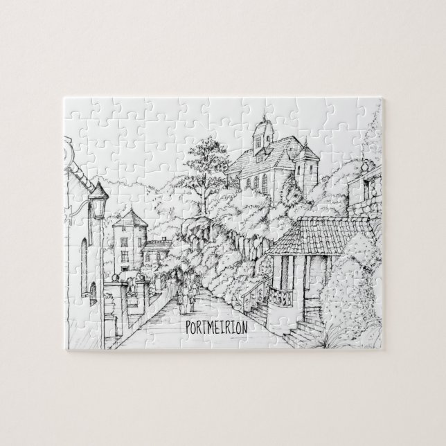 Puzzle Portmeirion North Wales Pen y Esbozo de tinta (Horizontal)