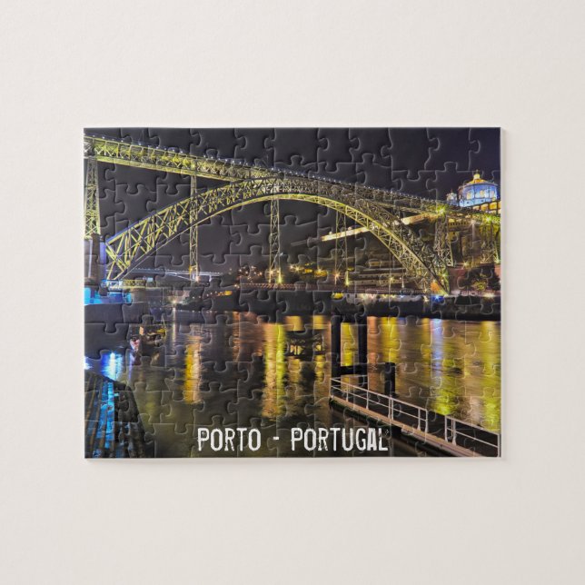 Puzzle Porto - Portugal. Escena nocturna cerca del río Do (Horizontal)