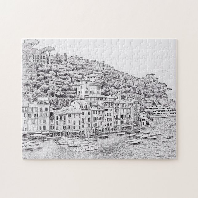 Puzzle Portofino en blanco y negro - 11x14 - 252 pc (Horizontal)