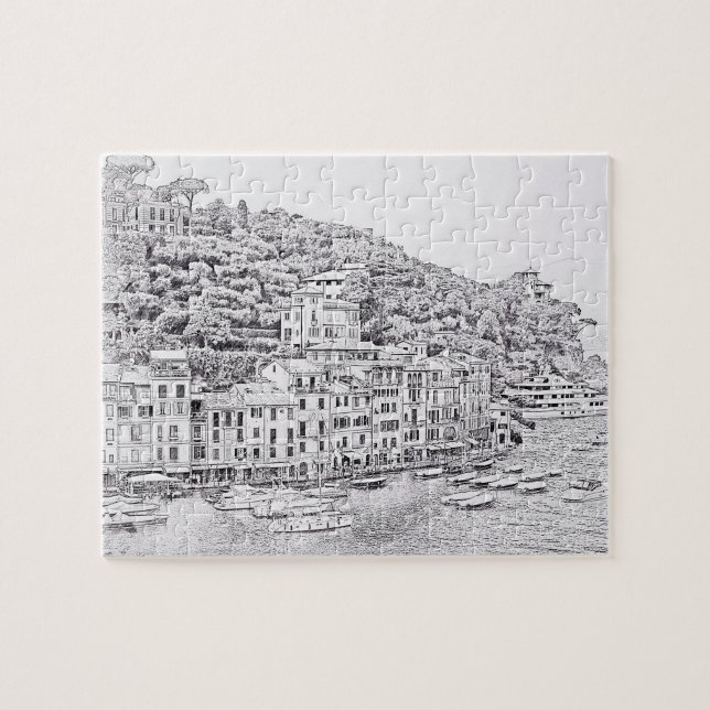 Puzzle Portofino en blanco y negro - 8x10 - 110 pc (Horizontal)