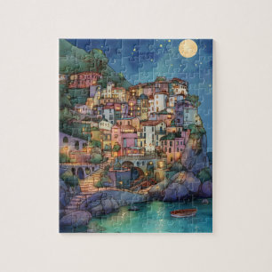 Puzzle Positano, Italia - Aldea costera y cielo estrellad