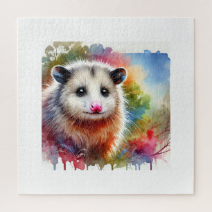 Puzzle Possum in a Colorful Meadow 070824AREF151 - Waterc