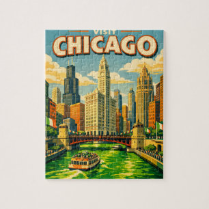 Puzzle Postal de día de San Patricio del río Chicago