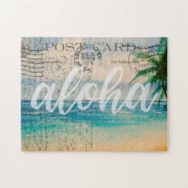Puzzle Postal de palmeras hawaianas vintage (Horizontal)