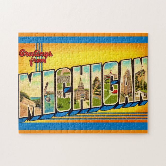 Puzzle Postal de saludos de Michigan (Horizontal)