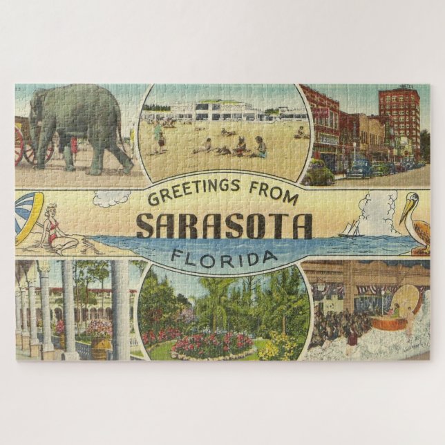 Puzzle Postal de Sarasota de época (Horizontal)