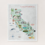 Puzzle Postal de viaje de vintage | California Collectabl<br><div class="desc">Una pieza de arte perfecta para cualquiera que ame California. Con acuarela ilustra el mapa de todos los puntos de referencia favoritos. Añada la redacción de su personalizado a este diseño utilizando los cuadros "Editar esta plantilla de diseño" en el lado derecho del elemento o haga clic en el botón...</div>