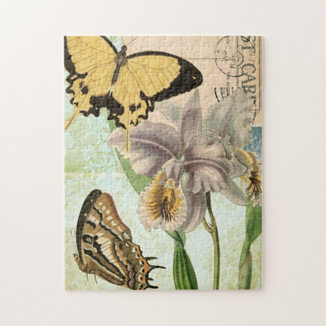 Puzzle Postales antiguas con mariposas y flores (Vertical)
