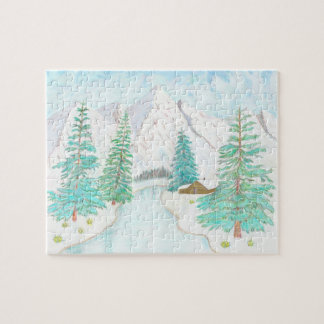 Puzzle Póster brillante de invierno y siempreverdes
