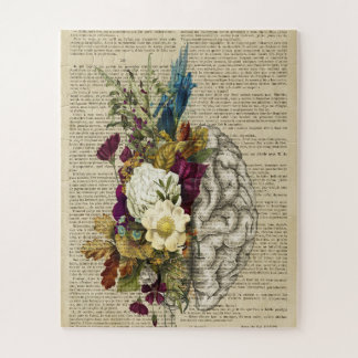 Puzzle poster de anatomía cerebral floral médica