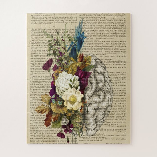 Puzzle poster de anatomía cerebral floral médica (Vertical)