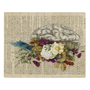 Puzzle poster de anatomía cerebral floral médica