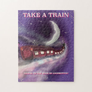 Puzzle Póster de dibujos animados de un tren a la luna