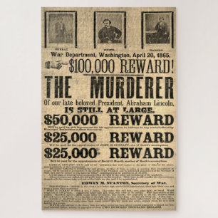 Puzzle Poster de John Wilkes Booth Wanted Original