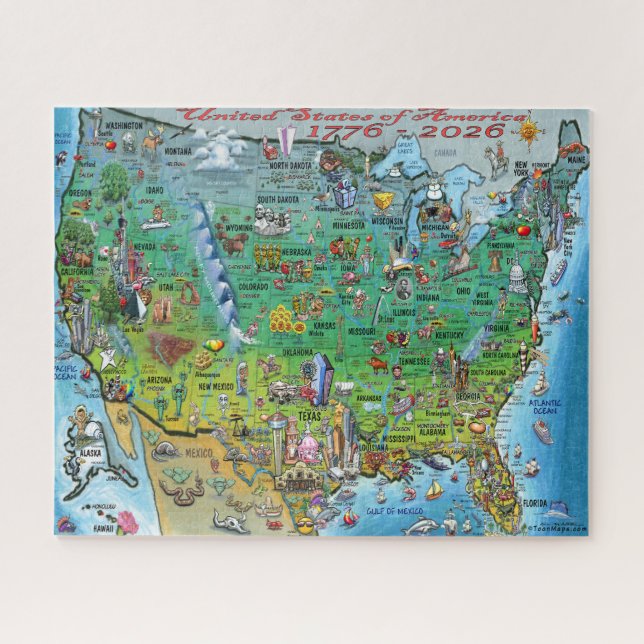 Puzzle Póster de mapa divertido de Estados Unidos de Amér (Horizontal)