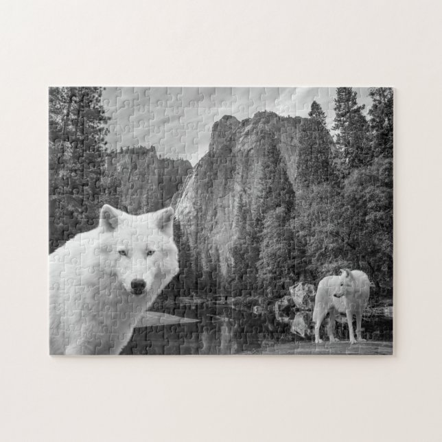 Puzzle Poster de paisajes del bosque de Brook White Wolf  (Horizontal)