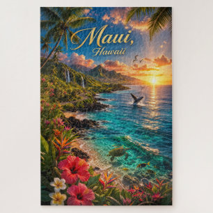 Puzzle Póster de viaje de la costa tropical de Maui Hawai