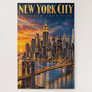 Puzzle Póster de viaje de la puesta de sol del cielo dora