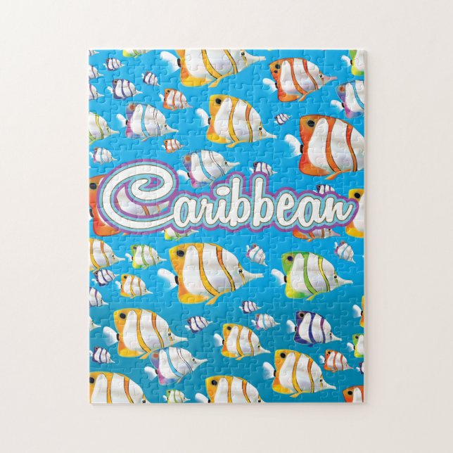 Puzzle Póster de viaje de peces tropicales del Caribe. (Vertical)