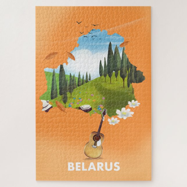 Puzzle Póster de viaje del mapa de Bielorrusia. (Vertical)
