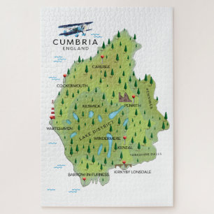 Puzzle Póster de viaje del mapa de Cumbria Inglaterra.