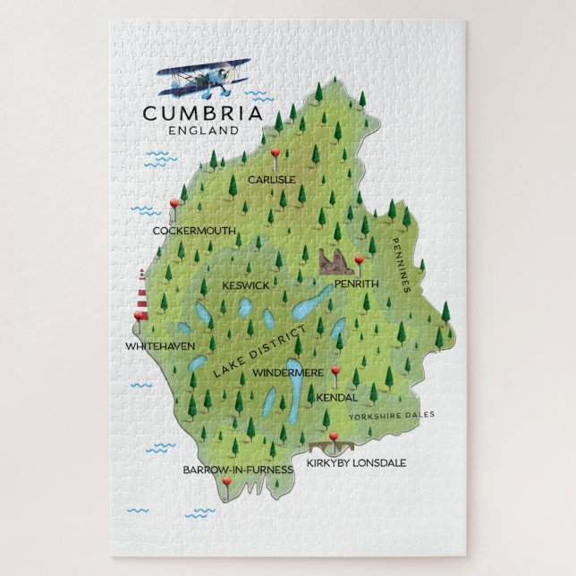 Puzzle Póster de viaje del mapa de Cumbria Inglaterra. (Vertical)
