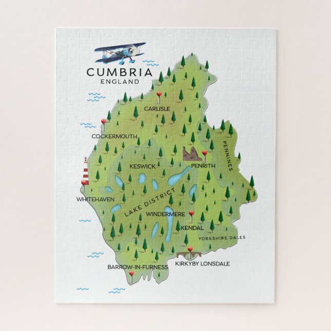 Puzzle Póster de viaje del mapa de Cumbria Inglaterra. (Vertical)