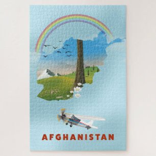 Puzzle Póster de viaje del paisaje del mapa de Afganistán
