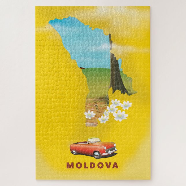 Puzzle Póster de viaje ilustrado del mapa de Moldavia (Vertical)