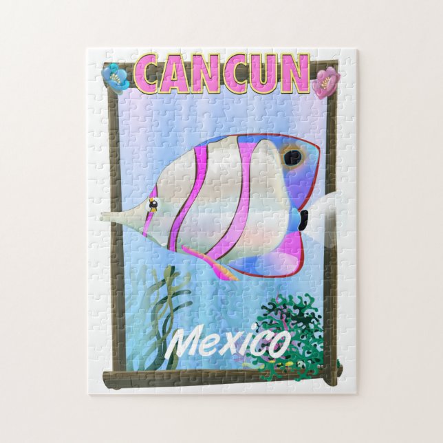 Puzzle Póster de viaje tropical mexicano Cancun (Vertical)