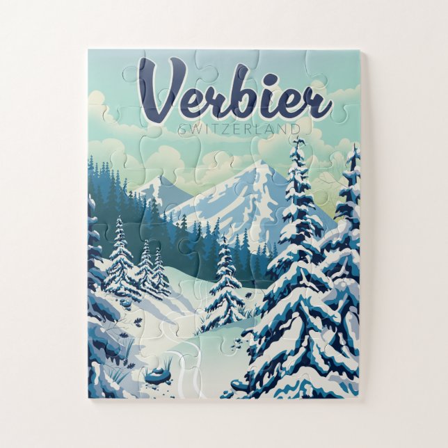 Puzzle Póster de viaje Verbier Suiza (Vertical)