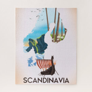 Puzzle Póster de viaje vikingo del mapa de Escandinavia